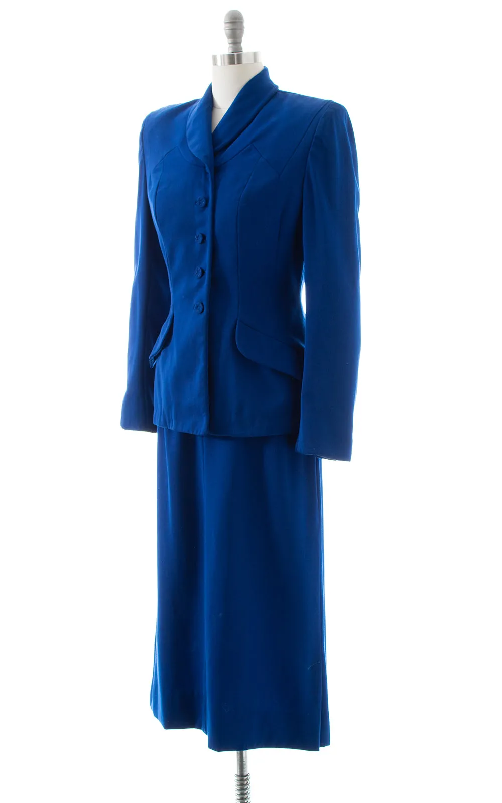 1940s Royal Blue Wool Skirt Suit | medium