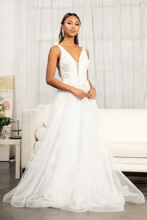 3-D Flower Embroidered Mesh A-line Dress Rhinestone and Jewel Embellished GLGL3012