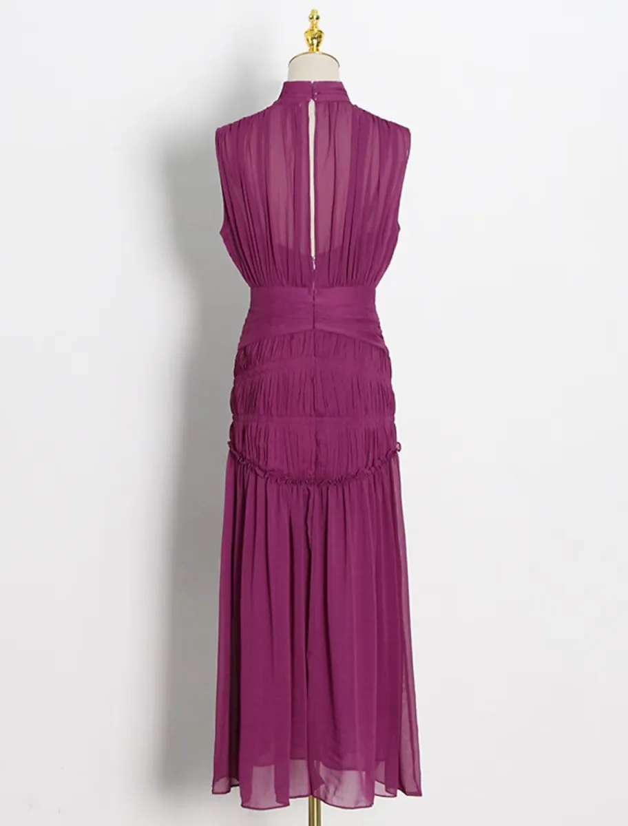 A-Line Homecoming Dresses Elegant Dress Holiday Ankle Length Sleeveless High Neck Chiffon with Pleats
