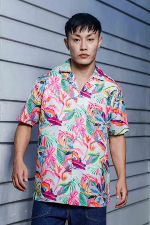 Abstract MCLR Print Cuban Collar Oversized Resort Shirt