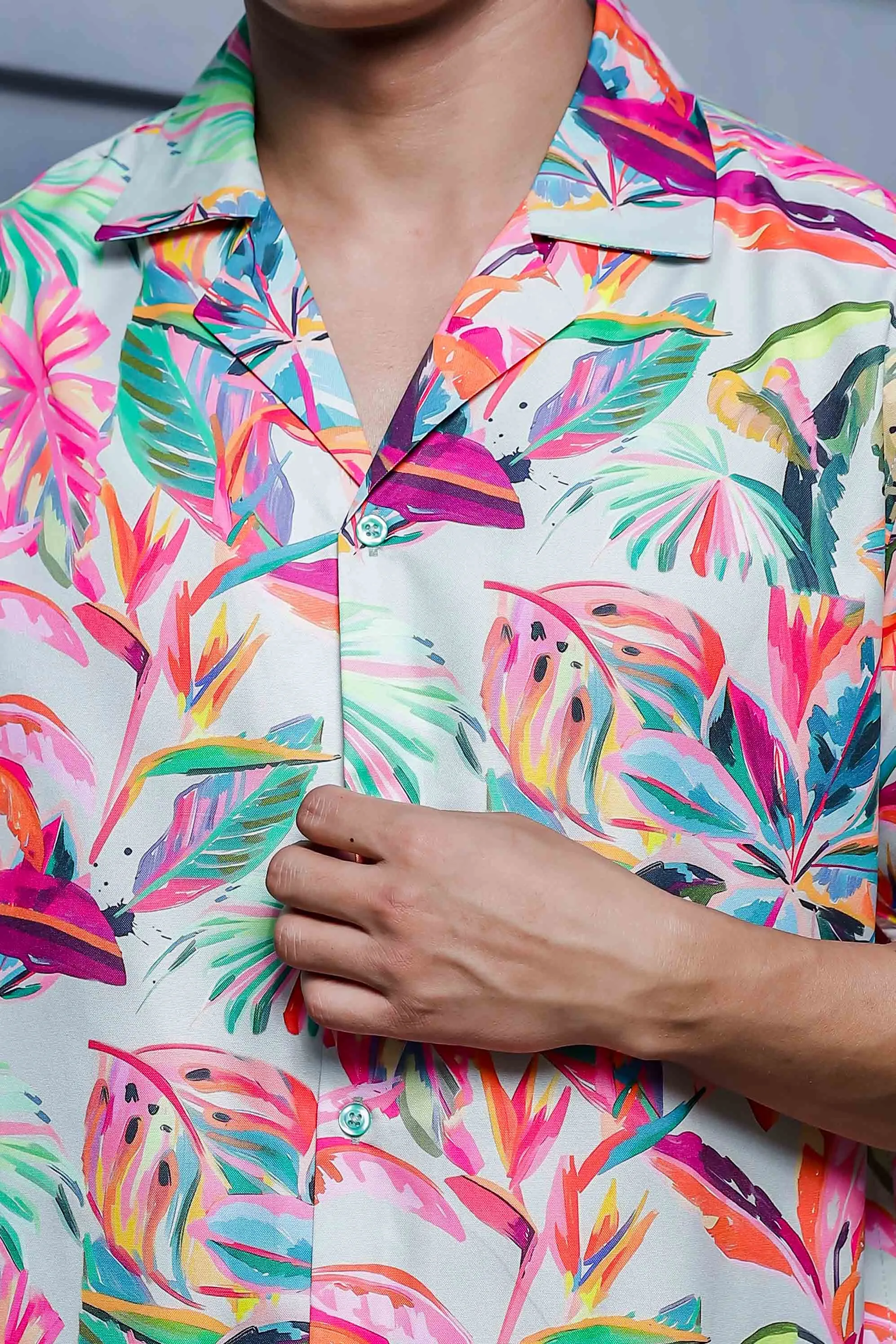Abstract MCLR Print Cuban Collar Oversized Resort Shirt
