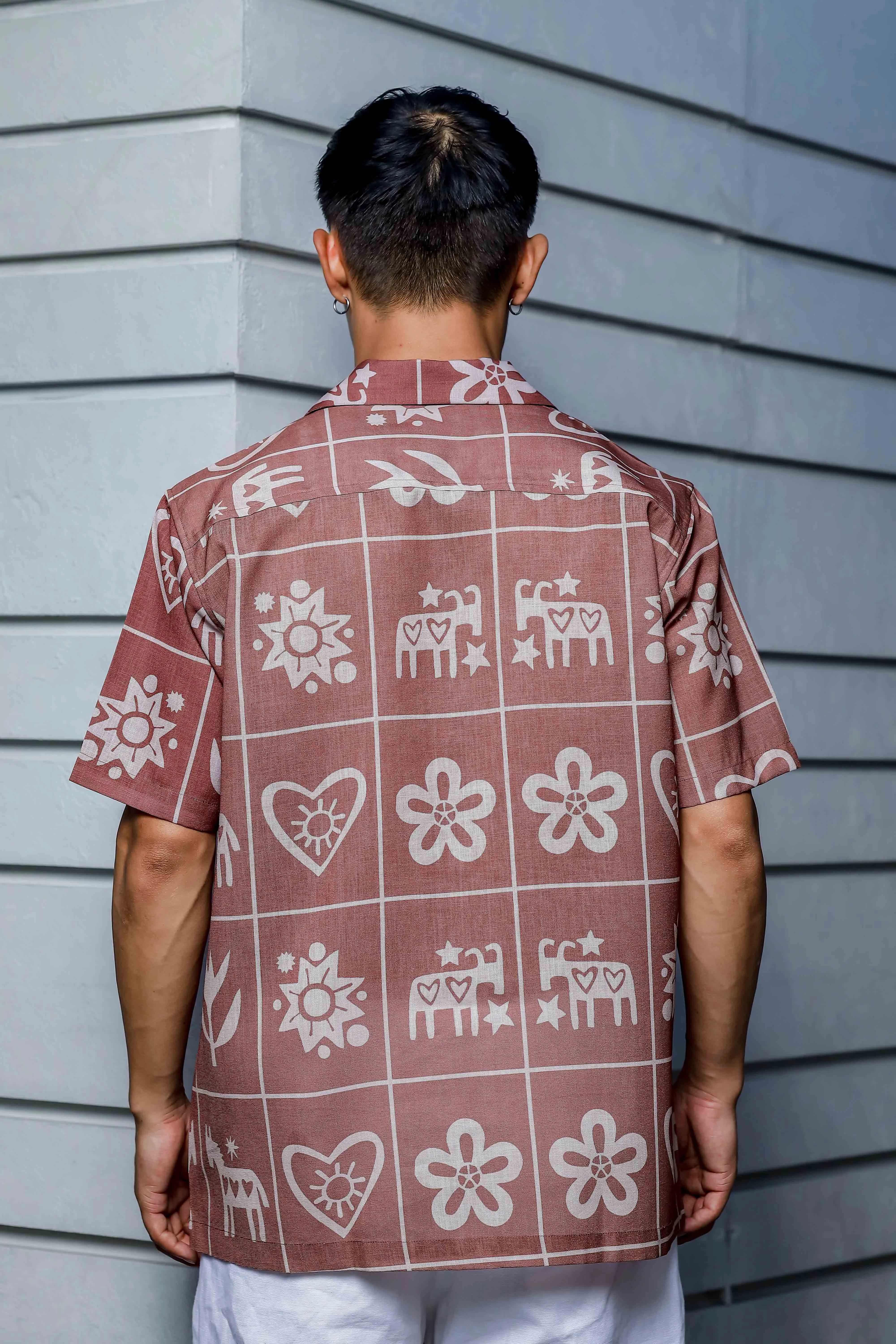 Abstract Tile Print Cuban Collar Oversized Resort Shirt