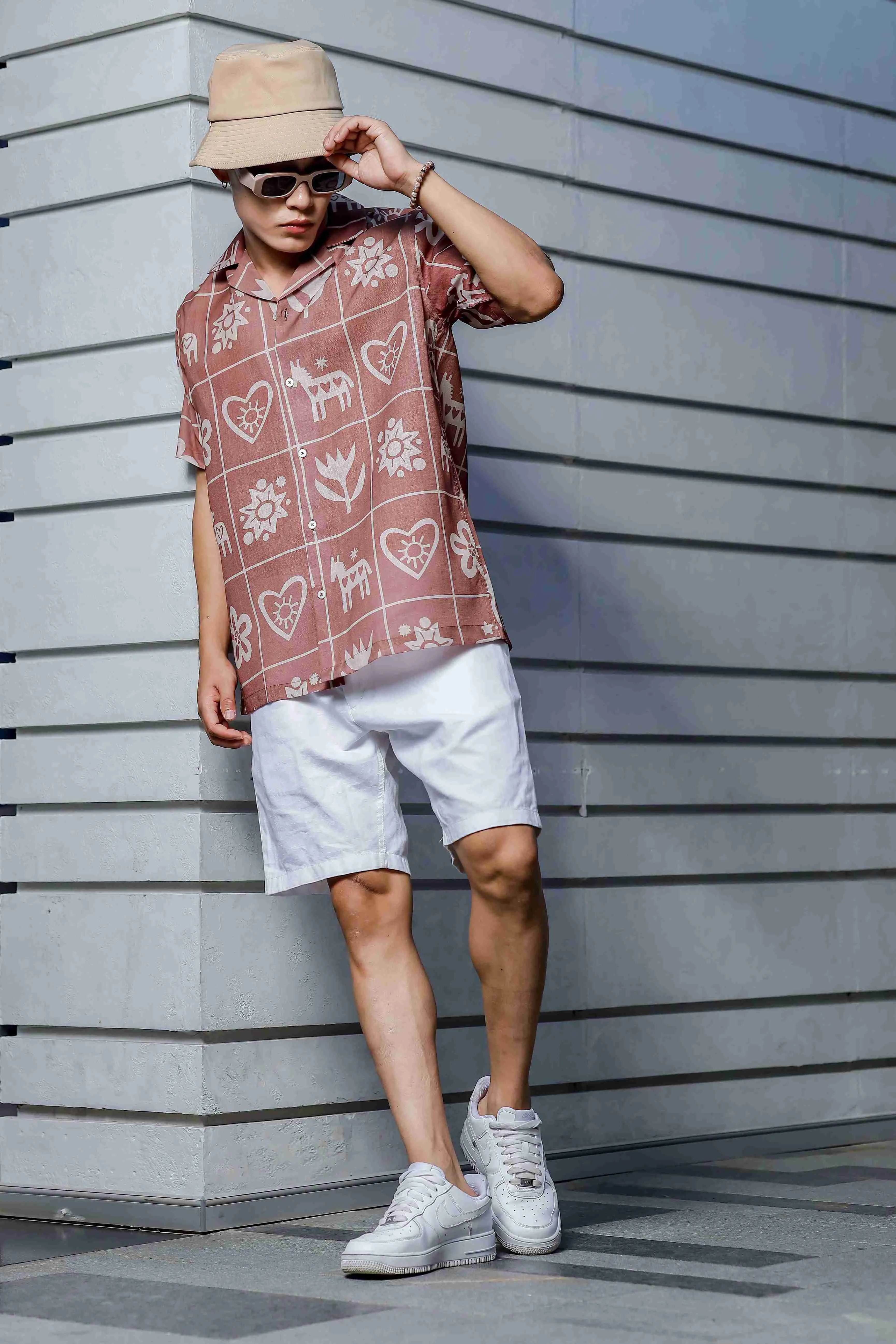 Abstract Tile Print Cuban Collar Oversized Resort Shirt