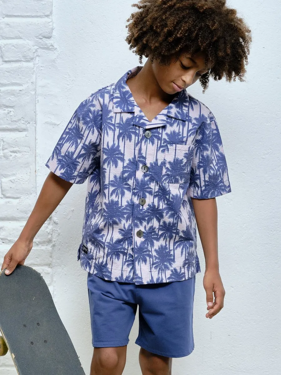 ALL OVER PALMS BUTTON DOWN TOP