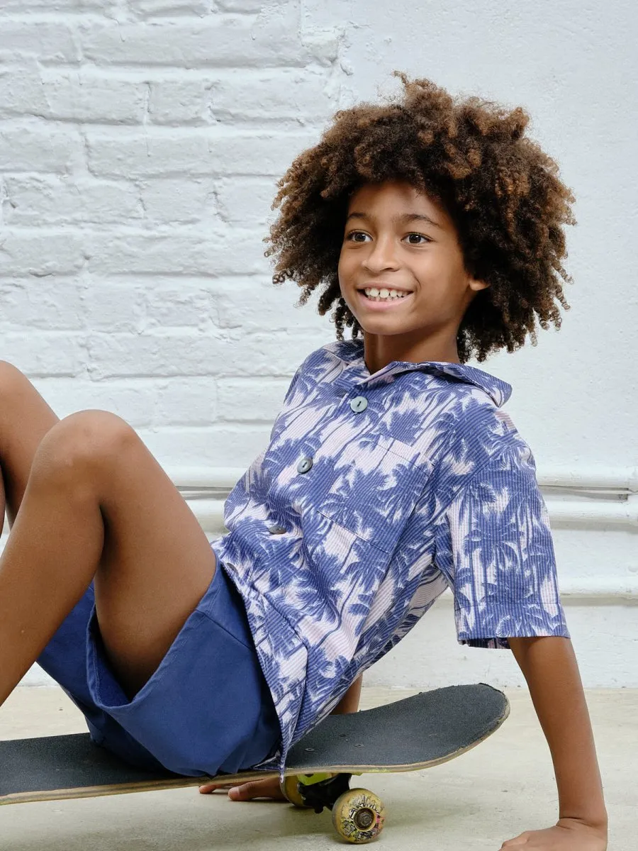 ALL OVER PALMS BUTTON DOWN TOP