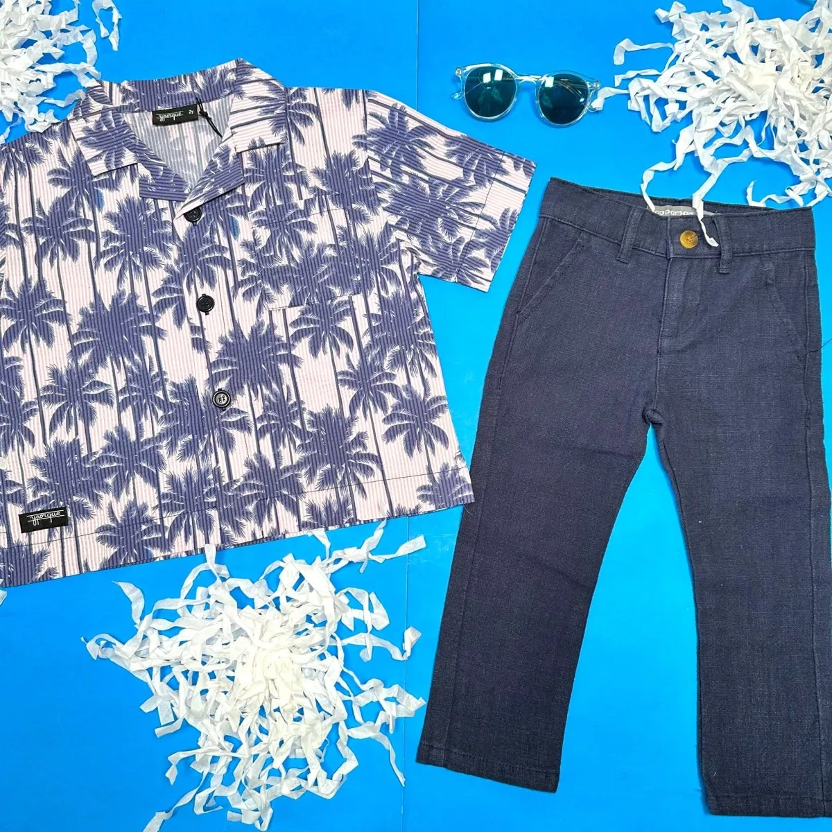 ALL OVER PALMS BUTTON DOWN TOP
