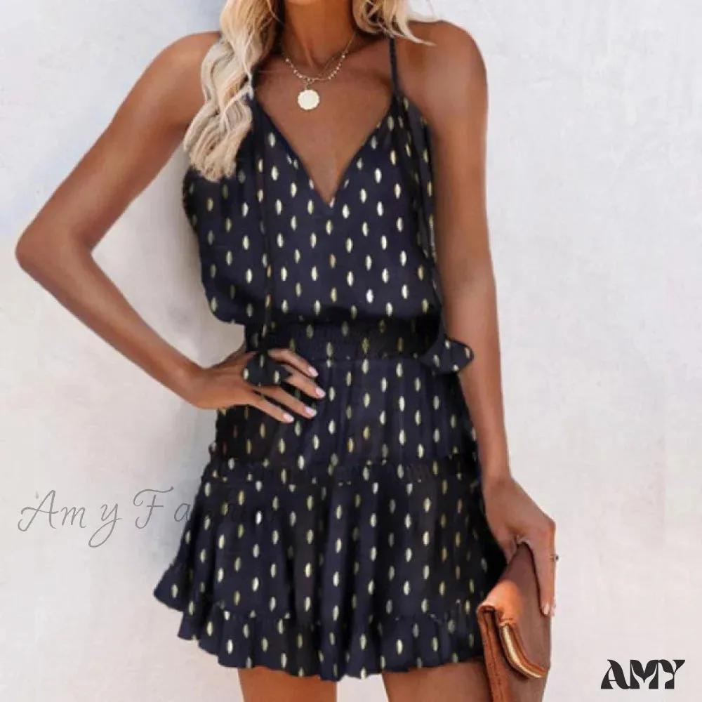 Amy Fashion - V-neck Printed Sleeveless Ruffled Plus Size Dresses