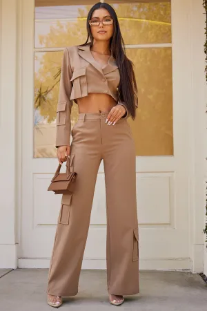 Angela Utility Blazer Pant Set - Taupe