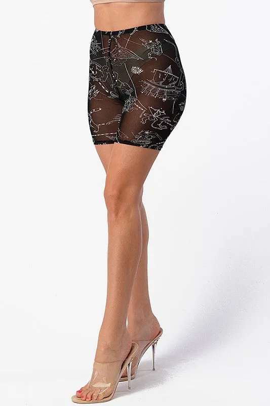 Astrology Mesh Biker Shorts