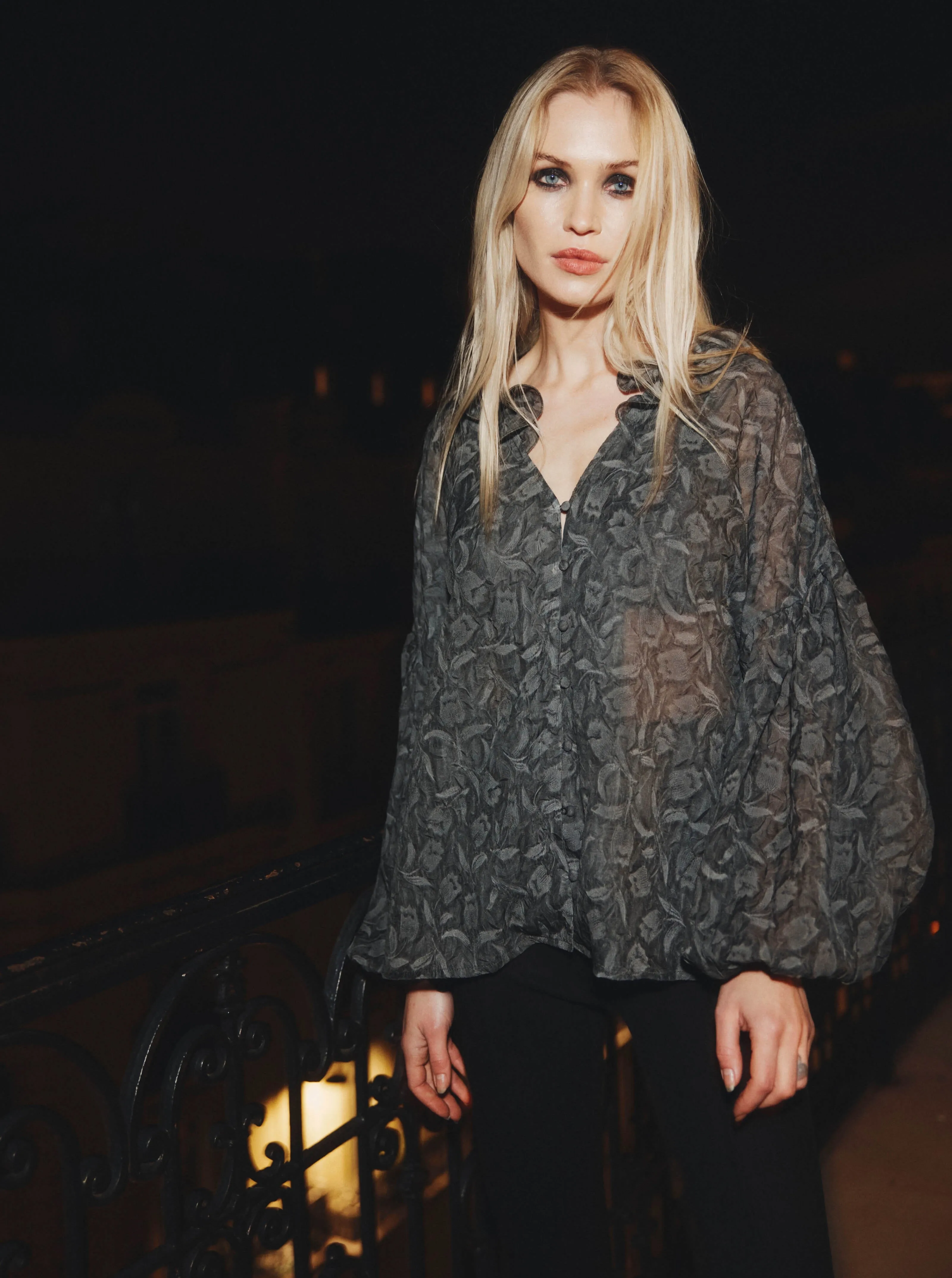 'BELLE' SHEER CRINKLE BLOUSE SLATE GREY