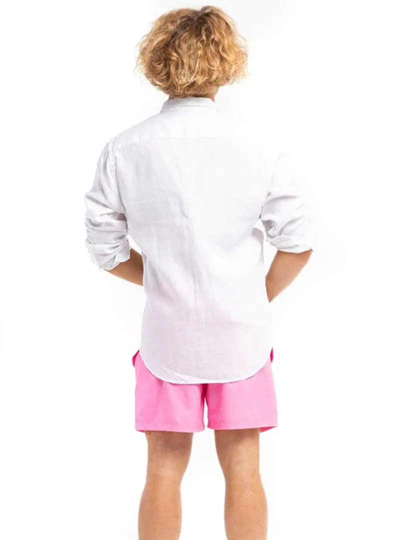 Bermies White Linen Button Down Shirt