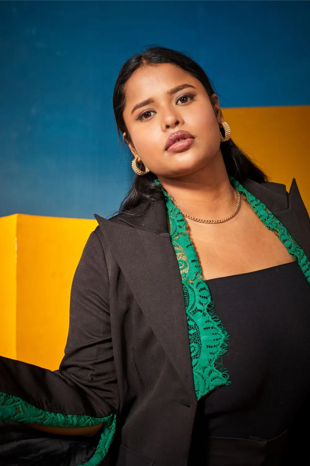 Black and Green Blazer Set