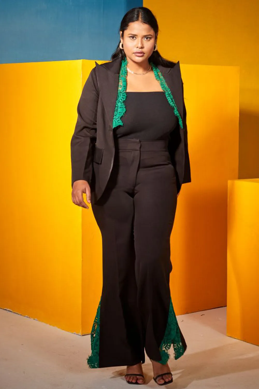 Black and Green Blazer Set