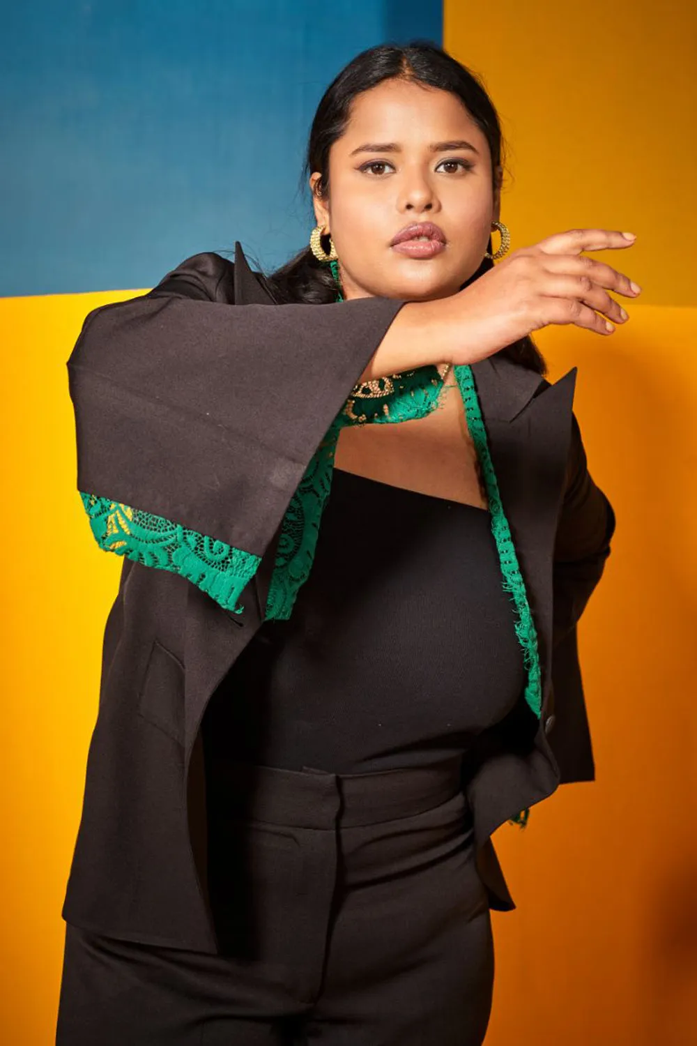 Black and Green Blazer Set