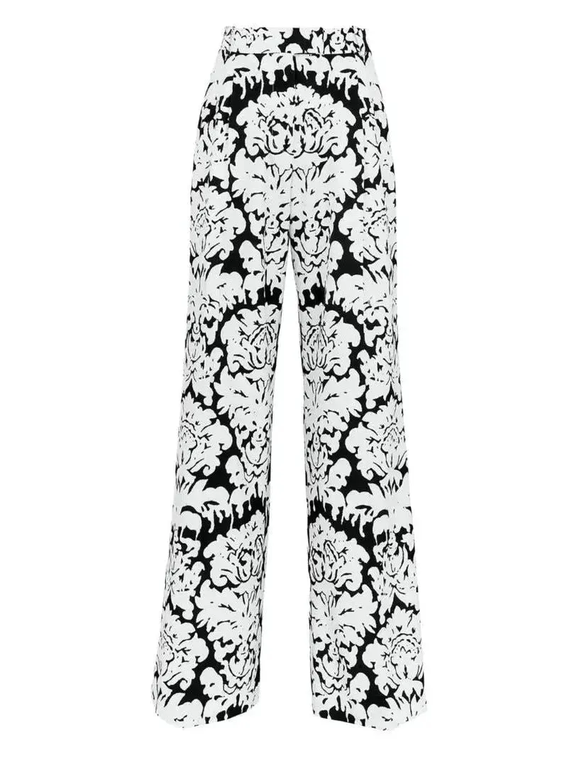 Black and White Floral-Print Single-Breasted Woven Blazer and Pant Suit
