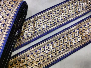 Blue & Golden Sequins Lace Border