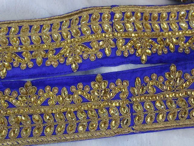Blue Floral Stone Work Embroidered Border