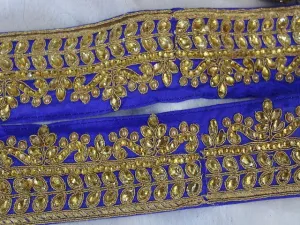 Blue Floral Stone Work Embroidered Border