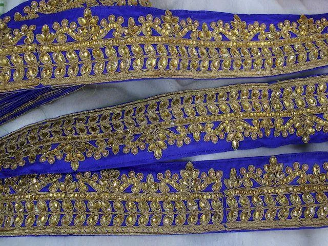 Blue Floral Stone Work Embroidered Border