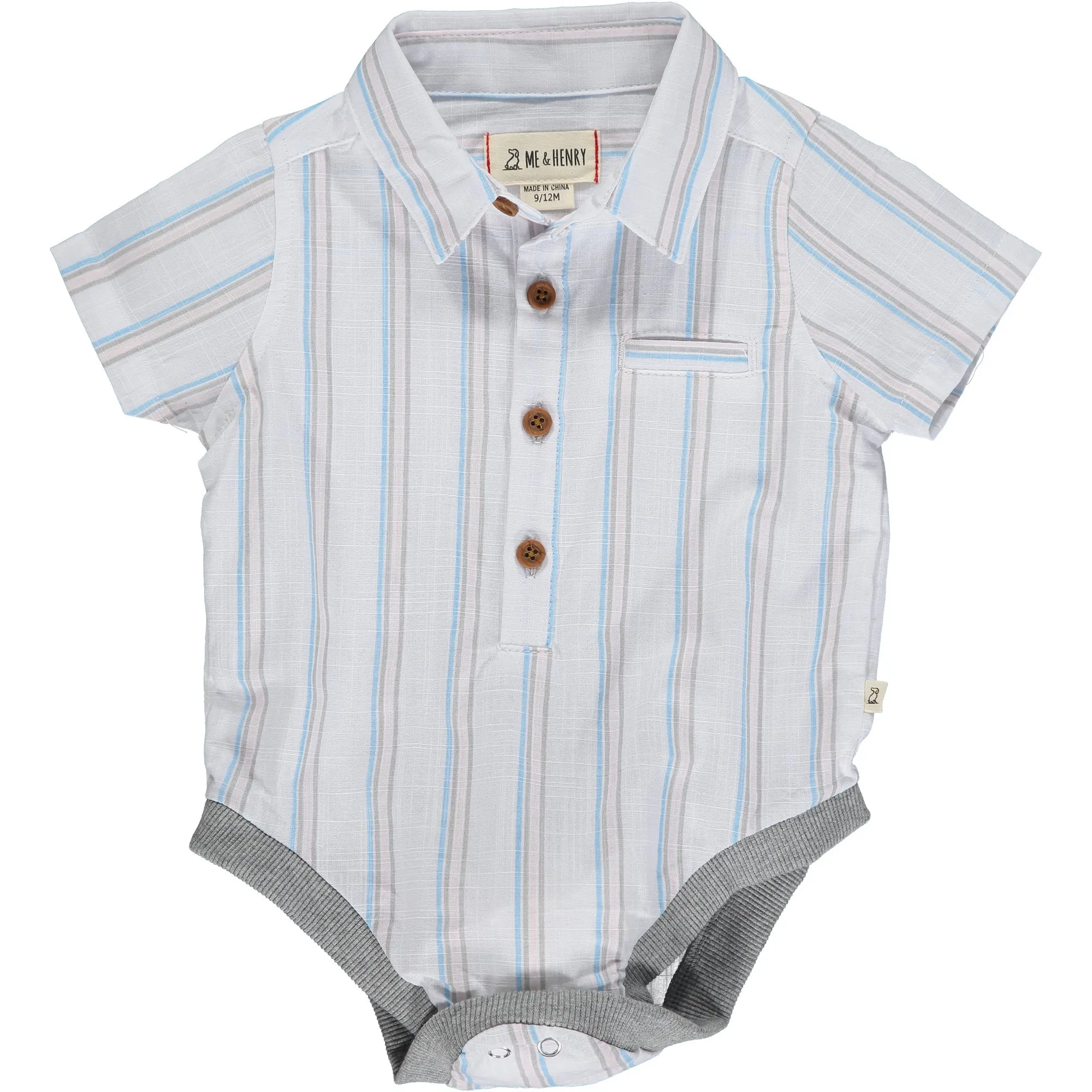 Blue/Pink/Gray Stripe Collared Onesie