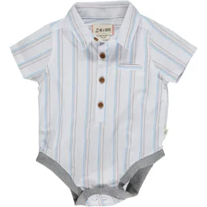 Blue/Pink/Gray Stripe Collared Onesie