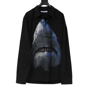 Button Down Shirt Size 44 Medium Black White Shark Graphic Print