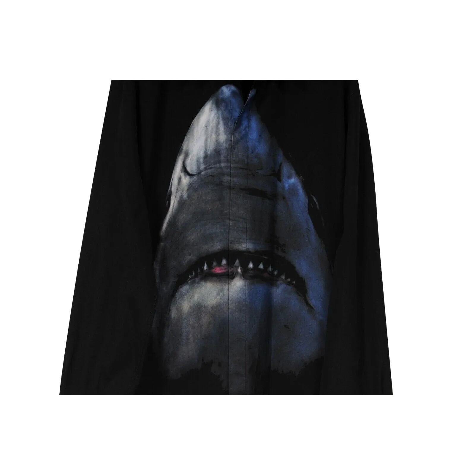 Button Down Shirt Size 44 Medium Black White Shark Graphic Print