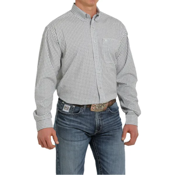 Cinch® Men's Grey & Teal Geometric Print Long Sleeve Shirt MTW1862004