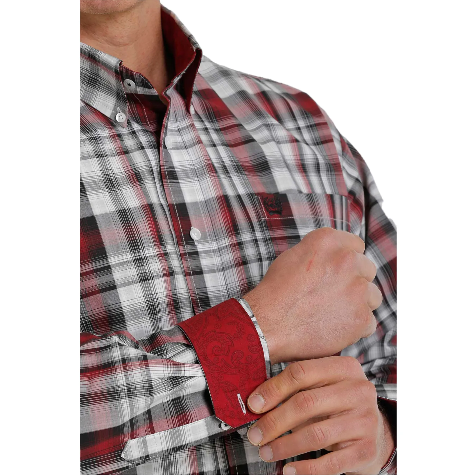 Cinch® Men's Plaid Burgundy & White Button Down Shirt MTW1105321