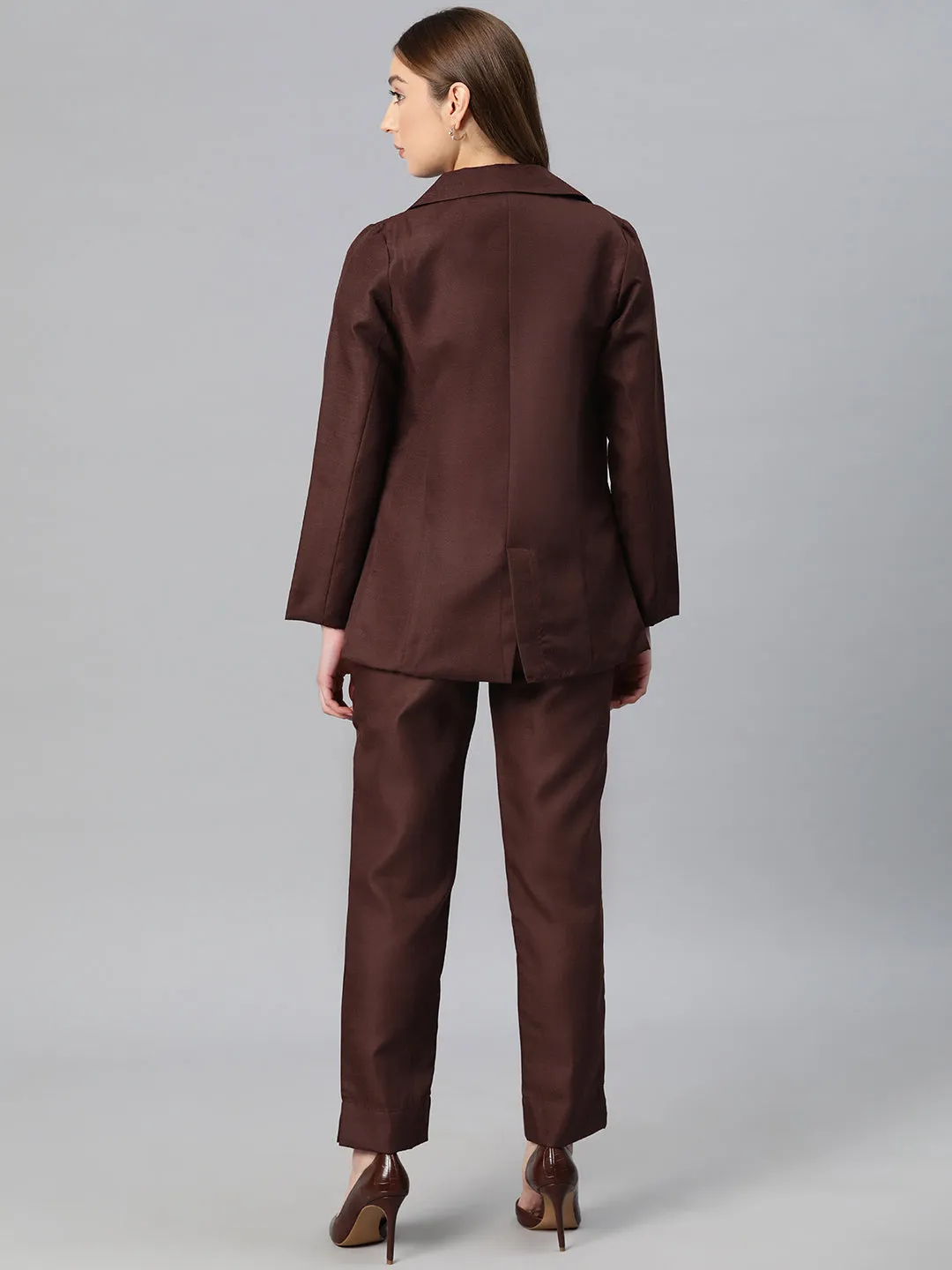 Cottinfab Women Solid Double-Breasted Two-Piece Suit