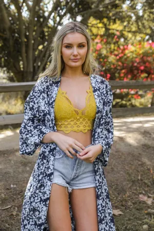 Crochet Lace Longline Bralette (Mustard)