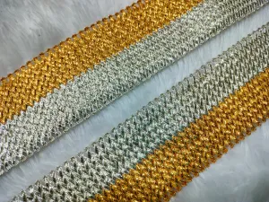 Dark Golden & Silver Embellished Gota Trim