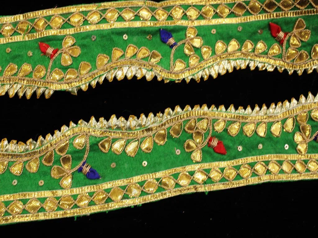 Dark Green Traditional Gota Work Embroidered Border