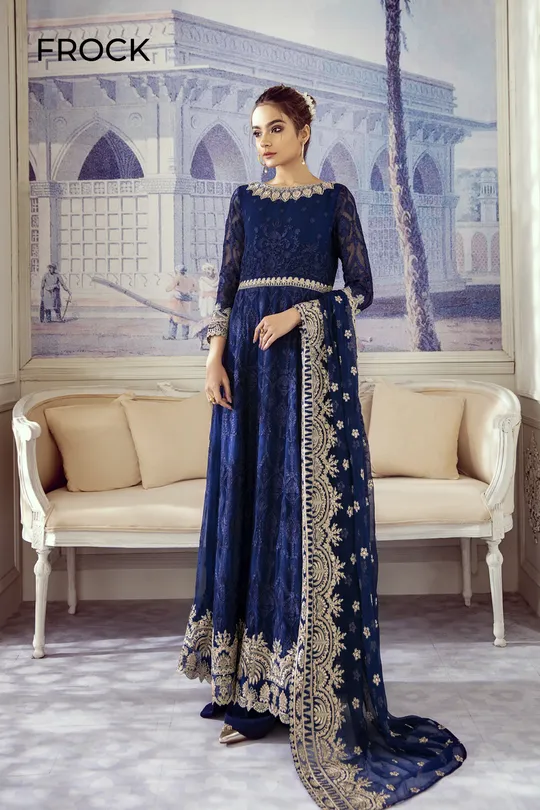 Designer Chiffon Lehnga Choli in Navy Blue #M0004