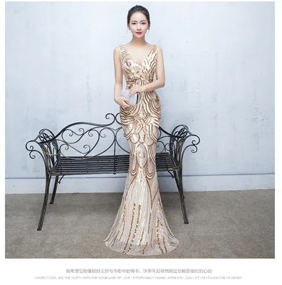 DongCMY 2018 New WT01568 Sexy Long Formal Evening dress Black Color Female V-neck Mermaid Party Dresses