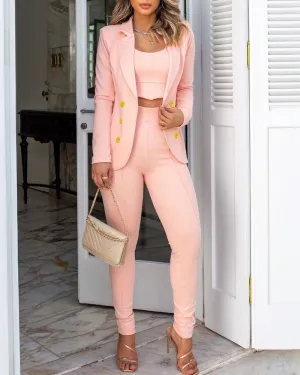 Double Breasted Blazer Coat & Pants Set With Lining Top