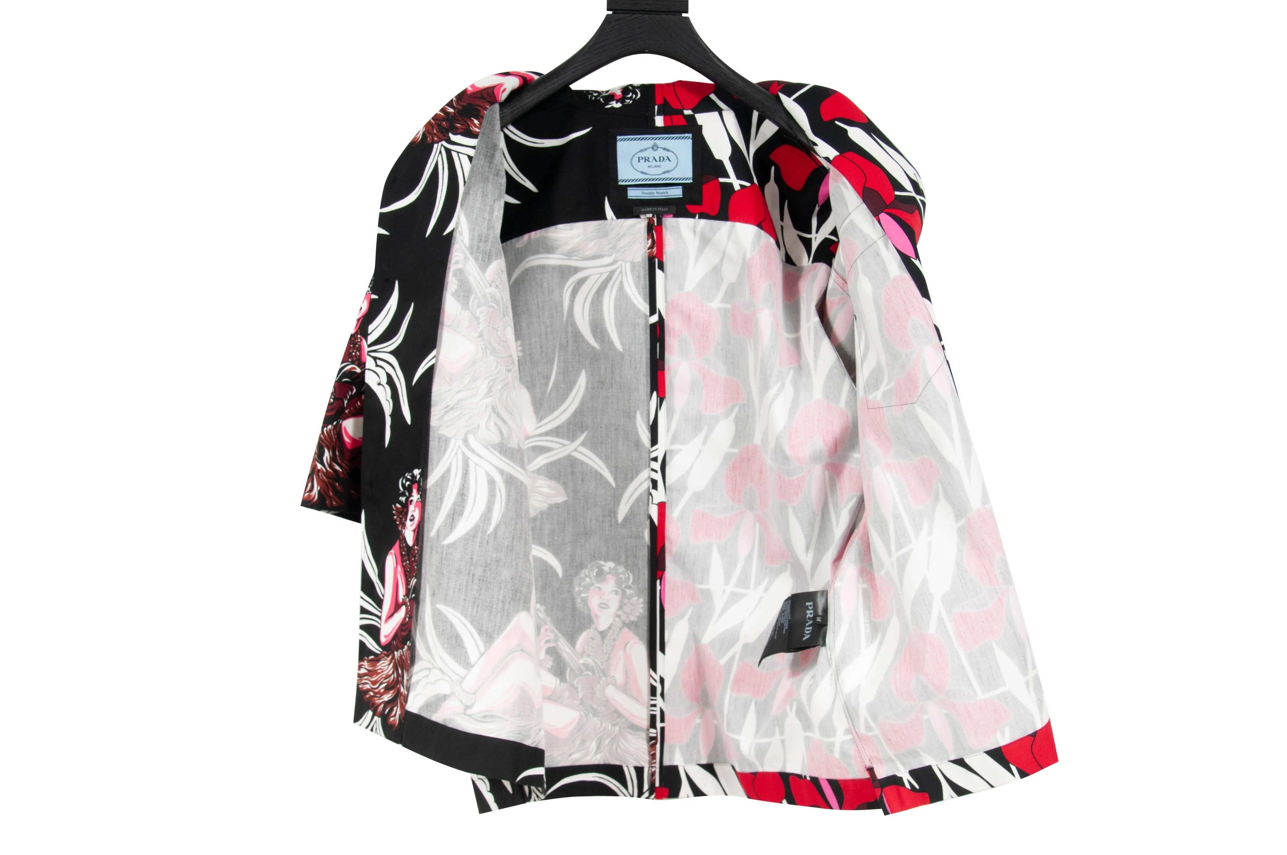 Double Match Heavy Cotton Black Red Floral Hawaiian Bowling Shirt