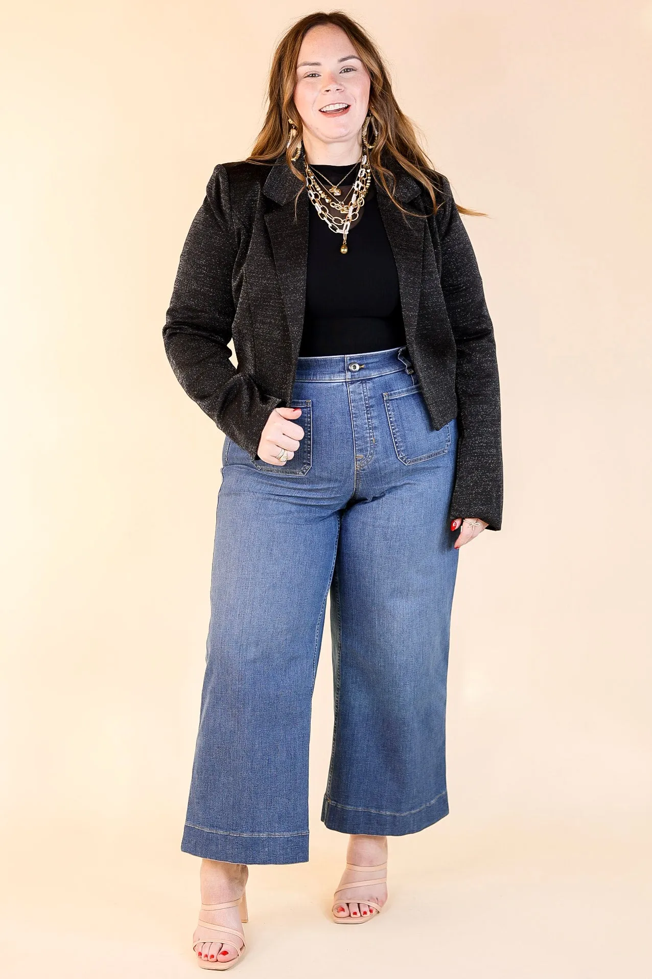 Encore Please Sparkle Cropped Blazer in Black