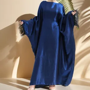 Evening batwing abaya dress with feather sleeves