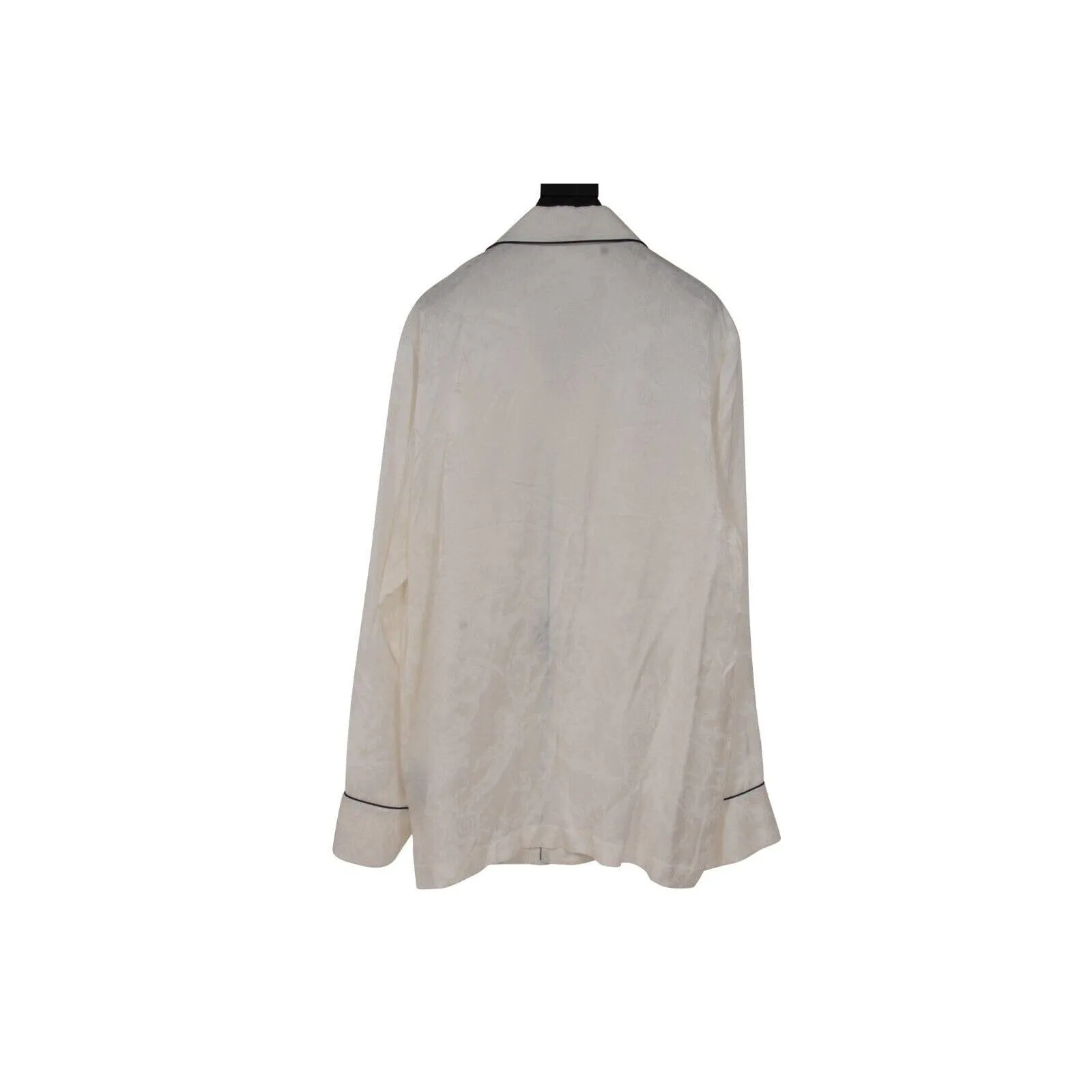 Floral Pyjama Button Down Shirt Large White Black Woven Silk Viscose