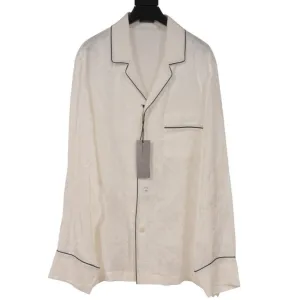 Floral Pyjama Button Down Shirt Large White Black Woven Silk Viscose