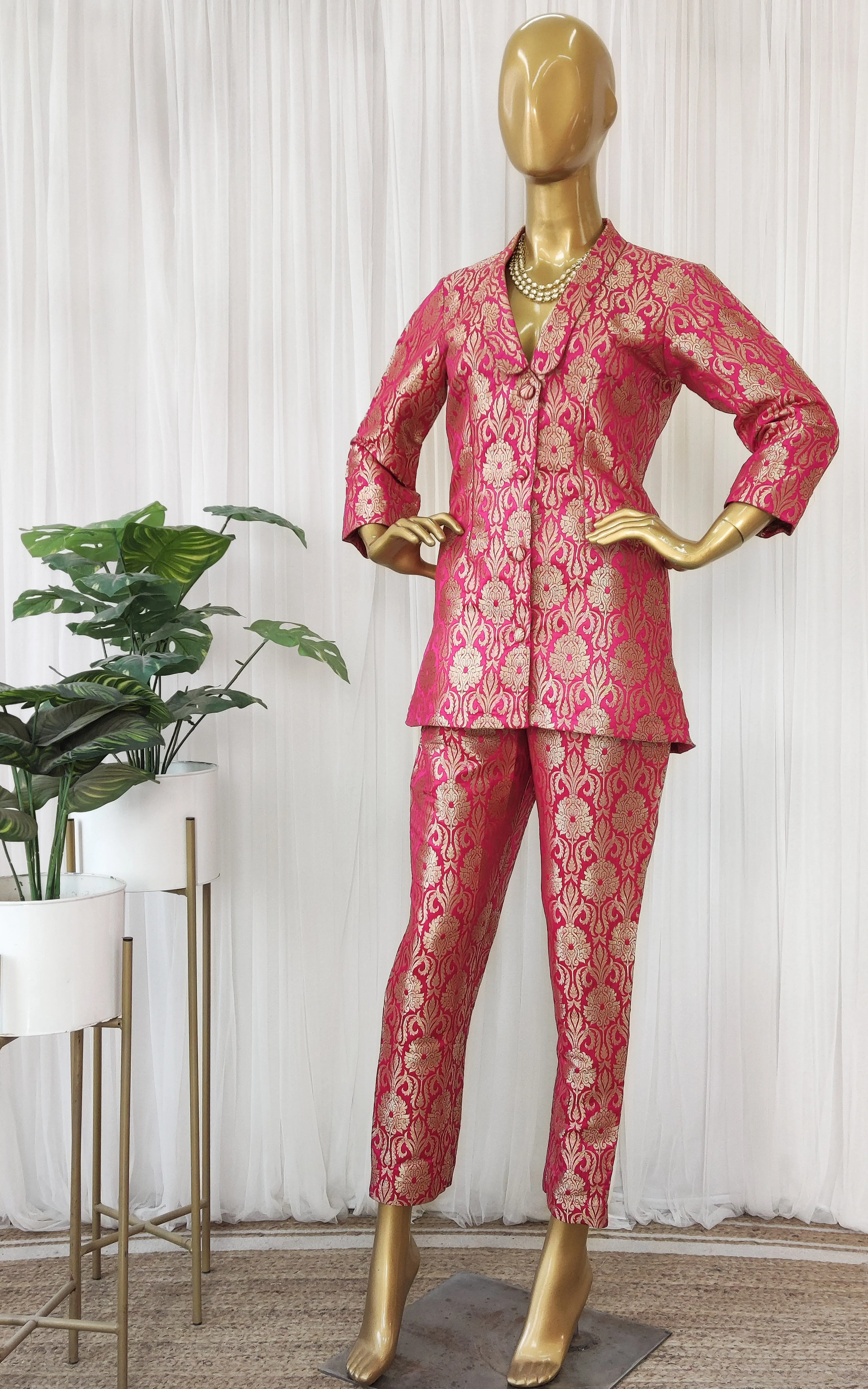 Fuchsia Brocade Pant-Suit Co-ord Set
