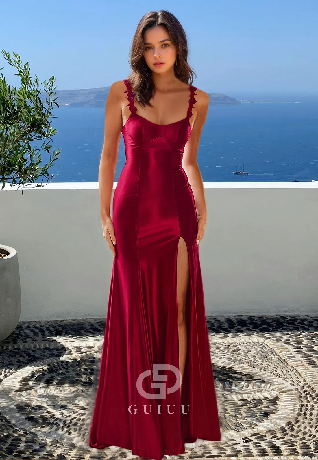 Fuchsia Sheath Sweetheart Cap Sleeves Prom Dress with Slit Ruched Evening Party Dress