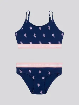 Girls Bralette And Bikini Brief Underwear Set in Medieval Blue