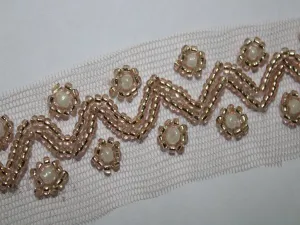 Golden Beads White Stone Handwork Embellished Embroidered Border