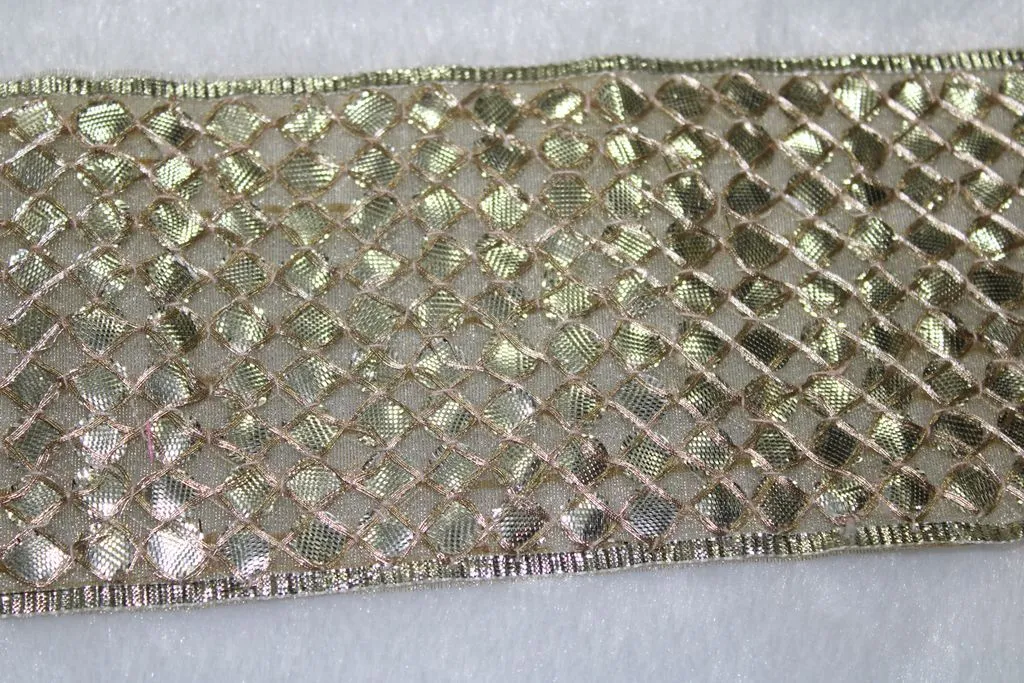 Golden Designer Criss Cross Gota Handwork Embroidered Border