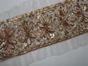 Golden Fancy Beads and Zari Handwork Embroidered Border