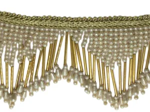 Golden White Pearl String Fringe Designer Lace