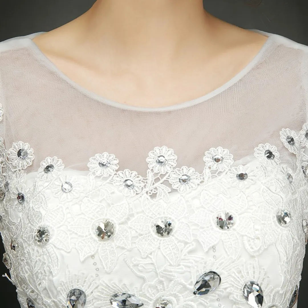 GownLink Stunning White Catholic Wedding Train Gown with Beaded Lace GLHMD16050083T