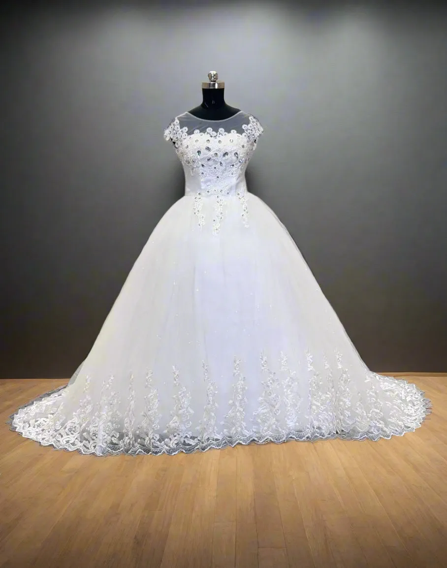 GownLink Stunning White Catholic Wedding Train Gown with Beaded Lace GLHMD16050083T
